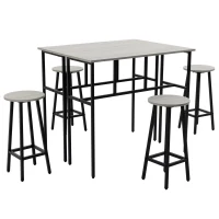 HOMCOM Bartisch-Set im Industriedesign, 6-teilig, 2 Tische und 4 Barhocker, Grau + Schwarz(m-15)