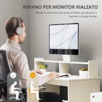 HOMCOM Scrivania Moderna con Supporto per Monitor, Armadietto e Ripiani, 108x50x94 cm, Crema(m-4)