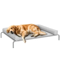 PawHut Cama Elevada para Cães com Latertais Amovíveis Cama Elevada para Cães Grandes Portátil com Malha Respirável 130x90x30 cm Cinza Claro(m-10)