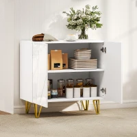 HOMCOM Aparador para Sala Aparador de Entrada com 2 Portas e Prateleiras Ajustáveis para Cozinha Sala 80x40x75 Branco Brilhante(m-8)
