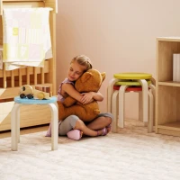 HOMCOM 4 składane stołki z filcowymi podkładkami, sklejka brzozowa, lakierowane, kolorowe(m-7)