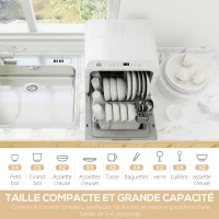 HOMCOM Mini lave-vaisselle 4 couverts 5 programmes réservoir d'eau 6L commande tactile affichage LED 45 x 44 x 45,8 cm blanc(m-4)