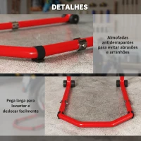 HOMCOM Suporte de Roda Dianteira e Traseira para Mota Carga 390 kg com Adaptadores de Garfos em U e L Ajustáveis Vermelho(m-7)