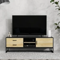 HOMCOM Mobile Porta TV 60" con Armadietto, 2 Cassetti e Ripiani Aperti, 140x35x45 cm, Legno Naturale(m-9)