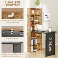 HOMCOM Bureau d'ordinateur pliable avec bibliothèque, poste de travail, tableau noir et étagère réglable, 98x51x153cm, marron(m-7)