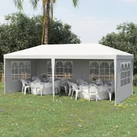 Outsunny Gazebo da Giardino per Eventi con 4 Pareti Rimovibili con Finestre, 5.8x2.9x2.5m, Bianco(m-9)