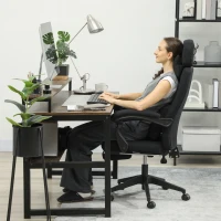 Vinsetto Poltrona da ufficio poltrona da ufficio grande comfort schienale regolabile poggiapiedi ruote 360° lino 62 x 68 x 127 cm nero(m-3)