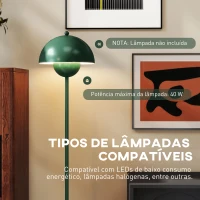 HOMCOM Candeeiro de Pé Moderno com Ecrã em Forma de Taça Refletora de Luz Interruptor de Pé Suporte E27 sem Lâmpada Ø35x155 cm Verde(m-7)