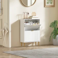 HOMCOM Schuhschrank Slim für 12 Paare Schuhe mit 2 Klappschubladen und Verstellbaren Regalen, 60x24x91.5 cm, Weiß(m-2)