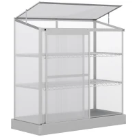 Outsunny Gewächshaus mit Fundamentrahmen, Polycarbonat-Gehäuse, 2 Regalböden, Aluminiumrahmen, 131 x 58 x 139,5 cm(m-10)