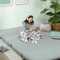 HOMCOM Canapé paresseux chauffeuse convertible pliable en 4 parties, charge 240 Kg, 137,5 x 85,5 x 74 cm, gris clair(m-7)