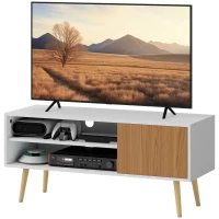 HOMCOM Móvel de TV com 2 Prateleiras de Armazenamento e Armário para Televisores até 55 Polegadas 110x40x50 cm Branco e Madeira(m-10)