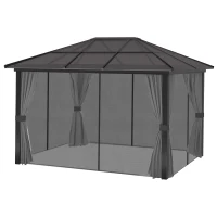 Outsunny 3 x 4m Hardtop Aluminium Gazebo - Black and Grey(m-8)