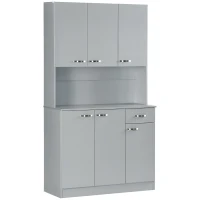 HOMCOM Alacena de Cocina Aparador de Comedor con 1 Cajón 6 Puertas y Estantes Ajustable Estilo Moderno 101x39x180 cm Gris(m-1)