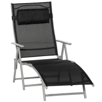 Outsunny Sonnenliege klappbar Strandliege mit Kopfkissen Sitzkissen Liegestuhl mit 7-Fach verstellbare Rückenlehne Gartenliege Relaxliege bis 165 kg belastbar, für Garten Urlaub Outdoor, Schwarz(m-12)