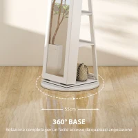 HOMCOM Specchio Portagioie 3 in 1 Girevole a 360°, Ripiani Posteriori e Anta con Chiave, 55x55x161 cm, Bianco(m-6)