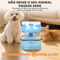 PawHut Fonte de Água para Gatos de Aço Inoxidável 5L Bebedouro Automático com Luz LED Sensor de Movimento e Filtro 25,3x20x18 cm Preto(m-6)