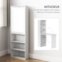 HOMCOM Bureau d'ordinateur pliable avec bibliothèque, poste de travail, tableau blanc et étagère réglable, 98x51x153cm, blanc(m-4)