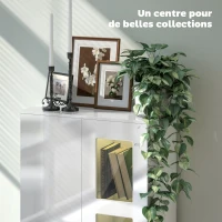 HOMCOM Buffet avec LED RGB 16 couleurs et télécommande, haute brillance, portes vitrées, étagères en verre, 71x35x126cm, blanc(m-5)