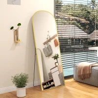 HOMCOM Espejo de Pie Cuerpo Entero de Aleación de Aluminio Espejo de Pared con 2 Formas de Uso Rectangular 60x1,5x165 cm Dorado(m-8)