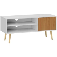 HOMCOM Móvel de TV com 2 Prateleiras de Armazenamento e Armário para Televisores até 55 Polegadas 110x40x50 cm Branco e Madeira(m-1)