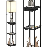 HOMCOM Lampadaire avec étagères moderne à LED avec port USB A+C, interrupteur à pied pour salon, chambre, bureau, noir(m-11)