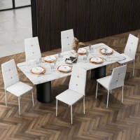 HOMCOM Juego de 6 Sillas de Comedor Tapizada en PU con Respaldo Alto con Botones y Patas de Acero Diseño Moderno Blanco(m-9)