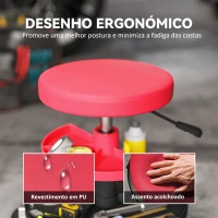 HOMCOM Banco de Oficina Giratório com Rodas Altura Ajustável de 40-51 cm Banco para Mecânico com 2 Bandejas para Ferramentas, Vermelho(m-6)