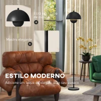 HOMCOM Candeeiro de Pé Moderno com Ecrã em Forma de Taça Refletora de Luz Interruptor de Pé Suporte E27 sem Lâmpada Ø35x155 cm Preto(m-4)