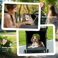 PawHut Poussette chien chariot pour chat 4 roues pliage en un clic laisse de sécurité charge 30 kg 112 x 65 x 100 cm gris foncé(m-7)