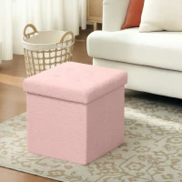 HOMCOM Foldable Sherpa Fleece Storage Ottoman - Pink(m-2)