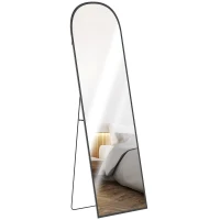HOMCOM Espejo de Pie Cuerpo Entero de Aleación de Aluminio Espejo de Pared con 2 Formas de Uso Rectangular 60x1,5x165 cm Negro(m-10)