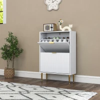 HOMCOM Schuhschrank Slim für 12 Paare Schuhe mit 2 Klappschubladen und Verstellbaren Regalen, 60x24x91.5 cm, Weiß(m-3)