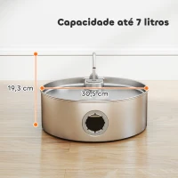 PawHut Fonte para Gatos em Aço Inoxidável 7L Silencioso Fonte de Água para Animais Automática com Sistema de Filtros Luz LED 30,5x31,2x19,3 cm Prata(m-3)