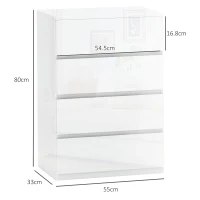 HOMCOM Comodă cu 4 Sertare din Lemn, Mobilier Modern și Multifuncțional pentru Dormitor, 55x33x80 cm, Alb(m-3)