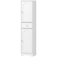 HOMCOM Coluna Casa de Banho com 2 Portas Arqueadas Gaveta e Prateleiras Ajustáveis Armário Alto Casa de Banho 40x29,5x170 cm Branco com Veios(m-11)