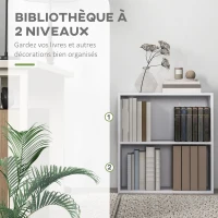 HOMCOM Bibliothèque étagère de rangement avec 2 compartiments et étagère réglable, 60 x 24 x 63 cm, blanc(m-5)