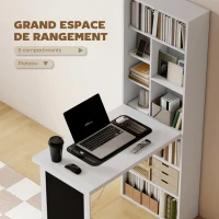 HOMCOM Bureau avec rangement pliable murale rabattable avec bibliothèque poste de travail tableau à craie et étagère réglable(m-4)