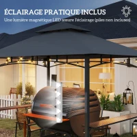 Outsunny Tonnelle de barbecue à deux niveaux auvent de réception pour jardin avec lumière LED 240 x 150 x 250 cm gris foncé(m-6)