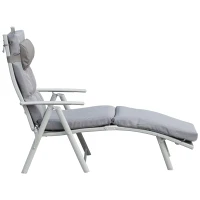 Outsunny Sonnenliege klappbar Strandliege mit Kopfkissen Sitzkissen Liegestuhl mit 7-Fach verstellbare Rückenlehne Gartenliege Relaxliege bis 165 kg belastbar, für Garten Urlaub Outdoor, Grau(m-14)