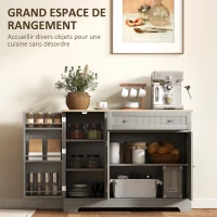 HOMCOM Buffet cuisine, meuble cuisine rangement 2 placards, tiroir, étagères de porte et étagère réglable, 105x40x83cm, gris(m-4)