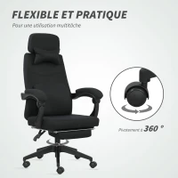 Vinsetto Fauteuil de bureau chaise de bureau grand confort dossier réglable repose-pied roulettes 360° lin 62 x 68 x 127 cm noir(m-7)