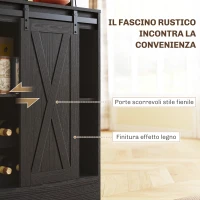 HOMCOM Credenza da Cucina Alta Stile Rustico con 2 Armadietti, Portabottiglie, Prese di Ricarica e Luci LED, Nero(m-7)
