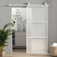 HOMCOM Porta de Correr de Vidro com Mecanismo de Fecho Suave para Casa de Banho Sala de Estar Cozinha 91,4x203,2 cm Branco(m-11)