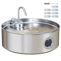 PawHut Fonte para Gatos em Aço Inoxidável 7L Silencioso Fonte de Água para Animais Automática com Sistema de Filtros Luz LED 30,5x31,2x19,3 cm Prata(m-1)