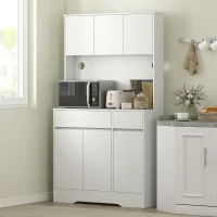 HOMCOM Keukenkast met Open Werkblad, 6 Kastdeuren, 2 Laden, Verstelbare Planken, Kabelgaten, Spaanplaat, Wit(m-10)