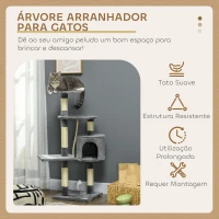 PawHut Arranhador para Gatos com 4 Níveis com Poste para Afiar as Garras Caverna Plataformas e Brinquedos 40x40x116 cm Cinzento Escuro(m-4)