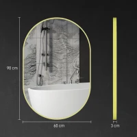 HOMCOM Espelho Casa de Banho 60x90 cm Espelho Decorativo de Parede com Estrutura de Alumínio Horizontal ou Vertical Dourado(m-3)