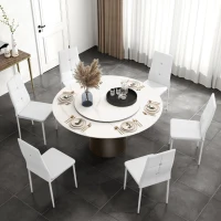 HOMCOM Set di 6 Sedie da Pranzo Rivestite in PU con Schienale Alto con Bottoni e Gambe in Acciaio Design Moderno Bianco(m-2)