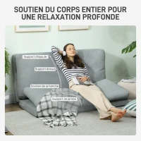 HOMCOM Canapé paresseux chauffeuse convertible pliable en 4 parties, charge 240 Kg, 137,5 x 85,5 x 74 cm, gris clair(m-5)